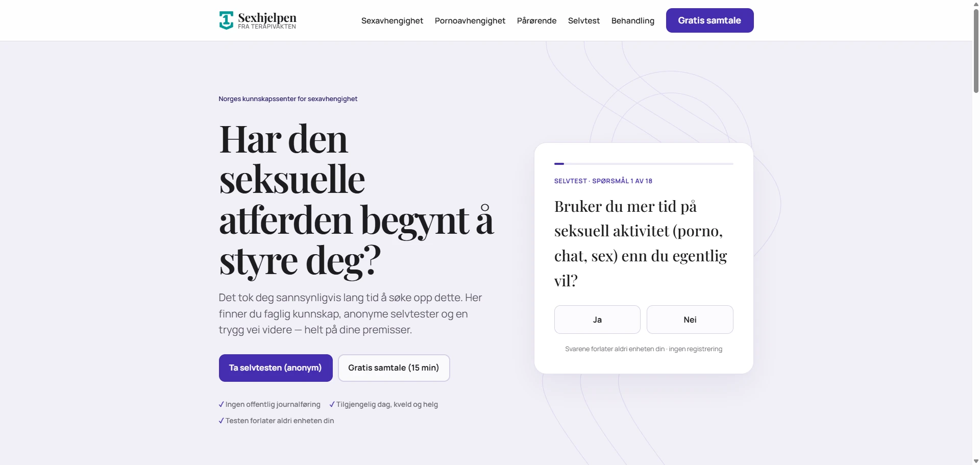 Screenshot of Sexhjelpen.no — a knowledge base on compulsive sexual behaviour, built with AI by CitationLab
