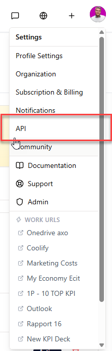 The CitationLab Manager settings menu with “API” highlighted.